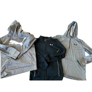 Boys Athletic Hoodies, Puma, Under Armour, Black, Gray, Medium, Set of 3